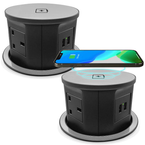(Pack of 2) Retractable Pop Up Power Sockets with Wireless Charging