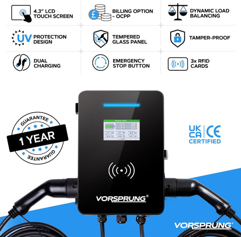 DualVolt Pro (14kW) - Smart EV Wall Charger | LCD Screen, WiFi, Bluetooth