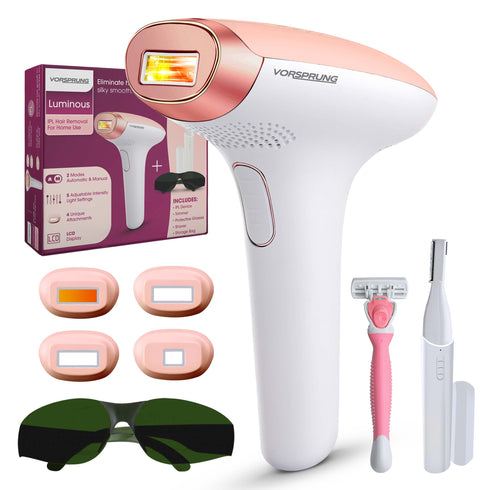 Luminous IPL - Hair Removal Device w/ 4 spot-size attachments + FREE Trimmer and Razor