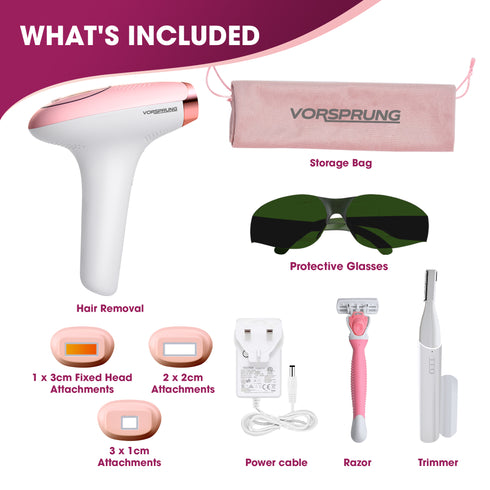 Luminous IPL - Hair Removal Device w/ 4 spot-size attachments + FREE Trimmer and Razor